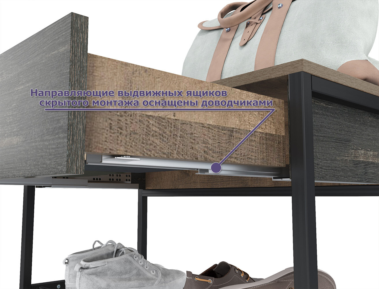Две обувницы с ящиками и вешалкой для одежды Трувор, цвет дуб гранж песочный/интра, ШхГхВ 130х36,7х195 см., универсальная сборка - фотография № 7