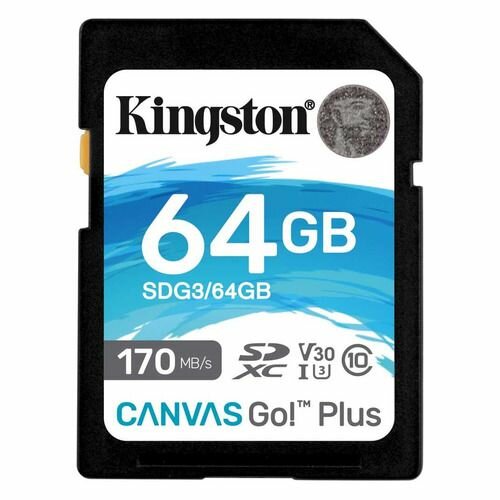 Карта памяти SDXC UHS-I U3 Kingston Canvas Go! Plus 64 ГБ, 170 МБ/с, Class 10, SDG3/64GB, 1 шт, без адаптера