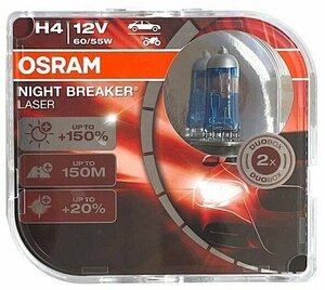 64193NL-HCB OSRAM NIGHT BREAKER LASER next Generation H4 12V 60/55W P43t,  4200K, Halogen Bulb, spotlight