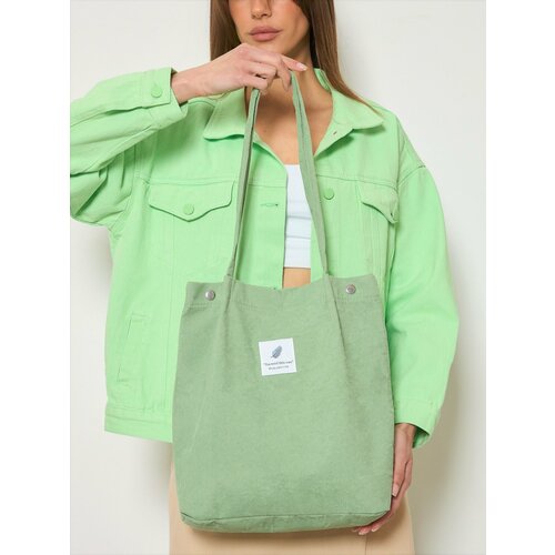 фото Сумка шоппер повседневная, текстиль, внутренний карман, зеленый uta