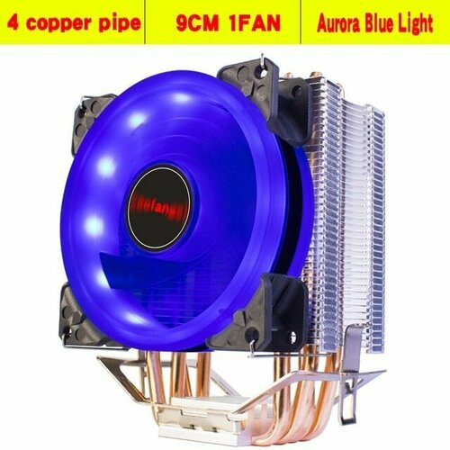 Вентилятор охлаждающий для процессора, кулер, гидродинамический подшипник 4 трубки 1 вентилятор 4 PIN AСL голубой