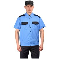 Рубашка мужская "Охрана" (кор. рукав) на резинке голубая с чёрным, 42, 170-176