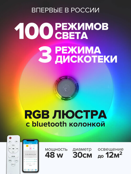 Люстра светодиодная bluetooth, rgb светильник, с колонкой, в детскую