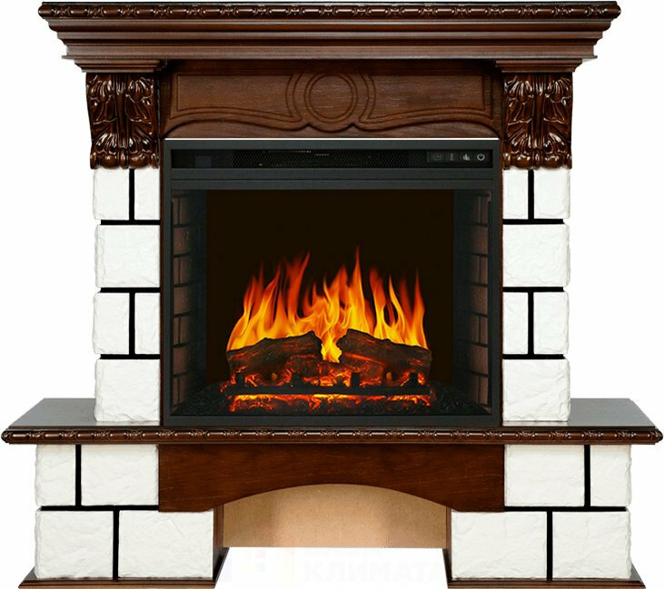 Каминокомплект Royal Flame Pierre Luxe - Белый / Темный дуб с очагом Vision 23 EF LED FX