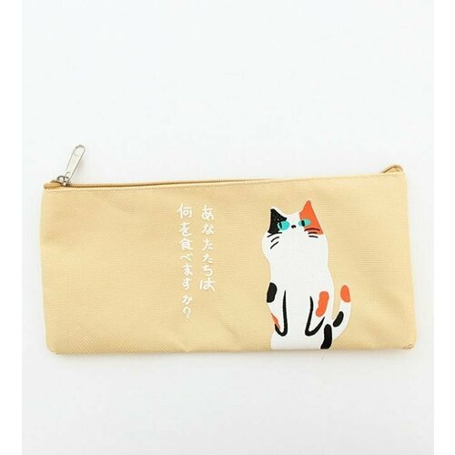 Школьный холщовый пенал косметичка Аниме с Котиком, серый цвет