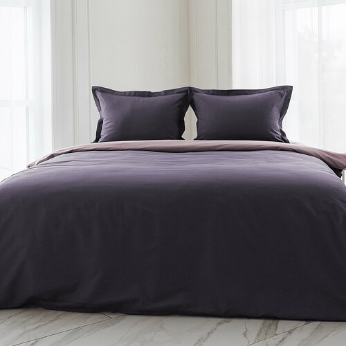 Комплект постельного белья La Prima постельное белье FUSION сатин двусторонний черничный, размер 1.5 спальный (145x215см)
