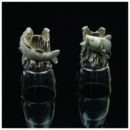 Набор из 2-х стопок «Окунь» (стекло, силумин, 50 мл, d=4,5 см, h=9 см)