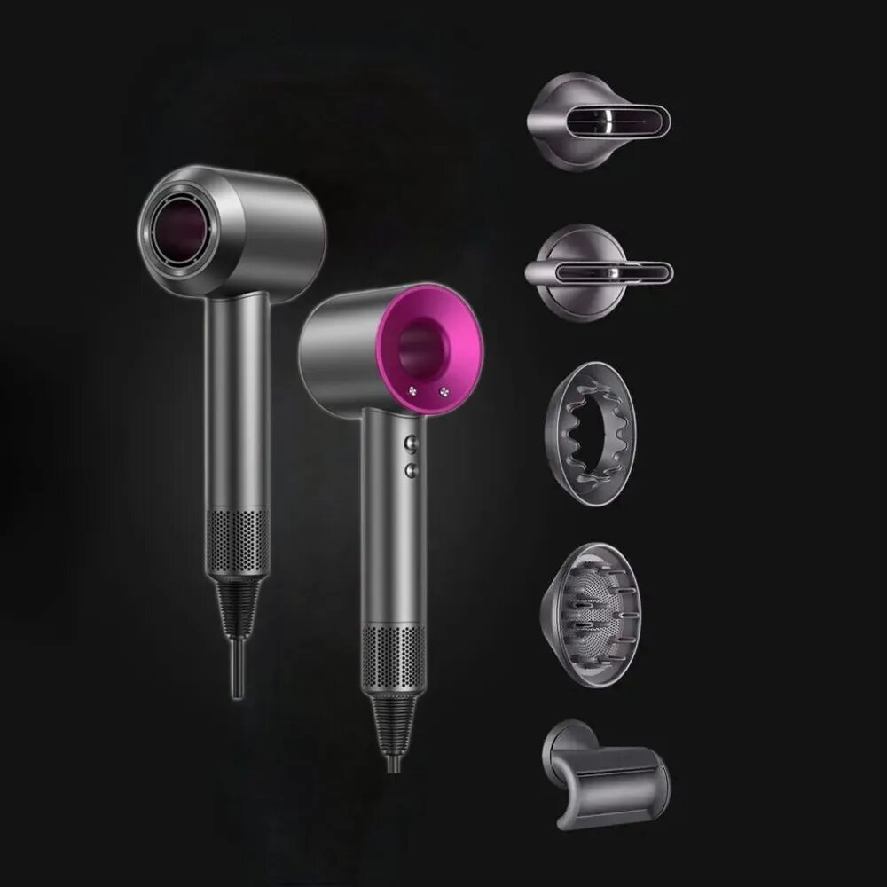Super Hair Dryer Фен для волос DFDSFDSFPOIKKMMNJJUUDFSDFAS 1600 Вт, скоростей 3, кол-во насадок 5, пурпурный