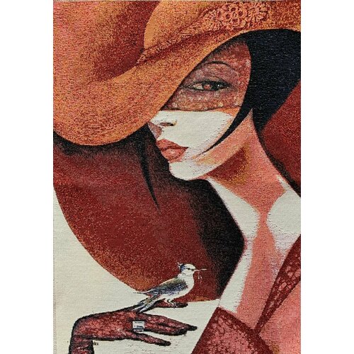 Гобелен гобелен без рамы 50х35 см Девушка с птичкой 2й вариант 1800₽