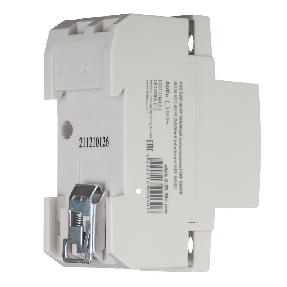 УЗО EKF Basic ВДТ-40 25А 30 мА 2P тип AC 4,5 кА (elcb-2-25-30e-sim) — фото 1