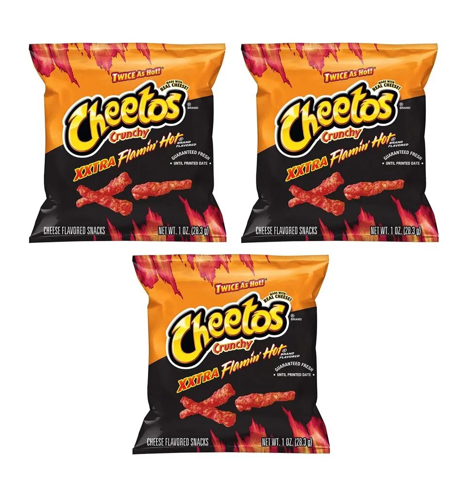 Кукурузные чипсы Cheetos Crunchy XXTRA Flamin' Hot 3 шт. по 28.3 г США