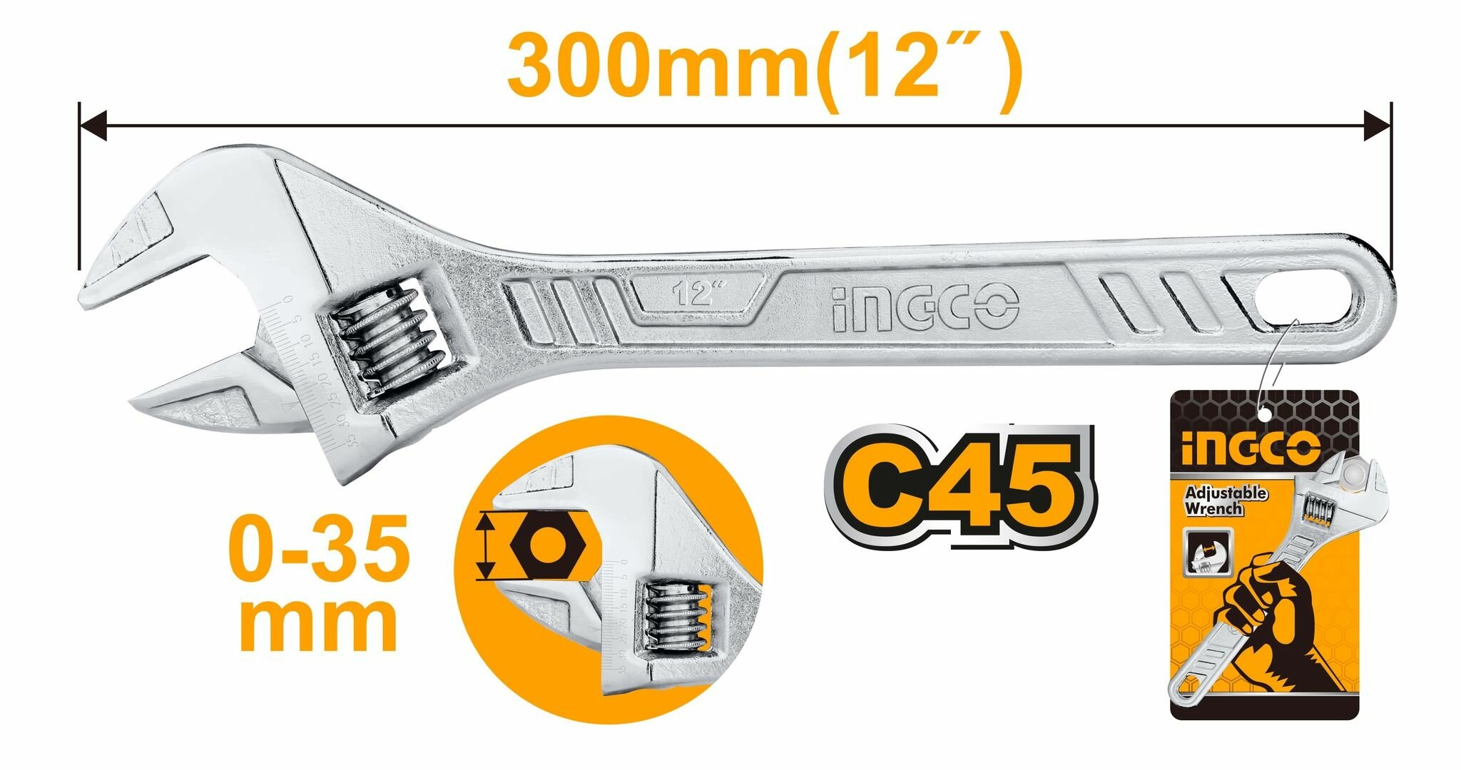 Ключ разводной INGCO 300 мм (0-35 мм)