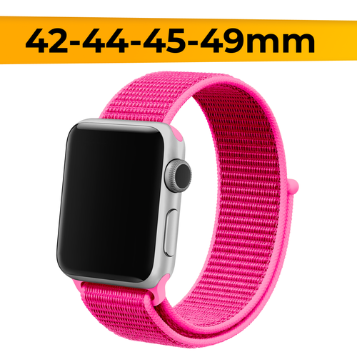 Нейлоновый ремешок для Apple Watch 1-9, SE, Ultra, 42-44-45-49 mm / Эластичный тканевый браслет для Эпл Вотч 1-9, СE, Ультра / Фуксия