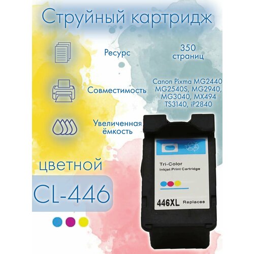 Картридж для принтера Canon, CL-446 многоцветный, Rosella, совместимый, струйный, Pixma MG2540S/TS3140/MG2440/MG294