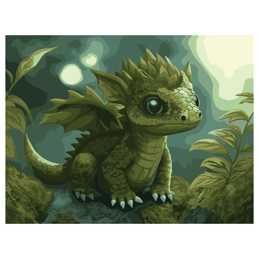 Картина по номерам ТРИ совы на картоне, "Зеленый дракон", 30х40 см, с акриловыми красками и кистями (КК_53789)