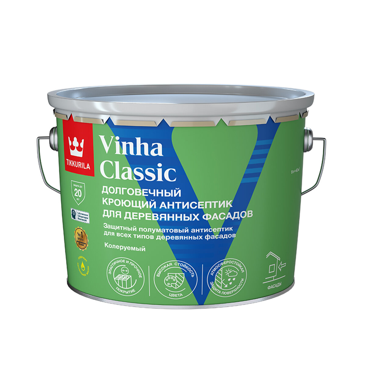 Антисептик для деревянных фасадов Tikkurila Vinha Classic полуматовый база С бесцветный 9 л