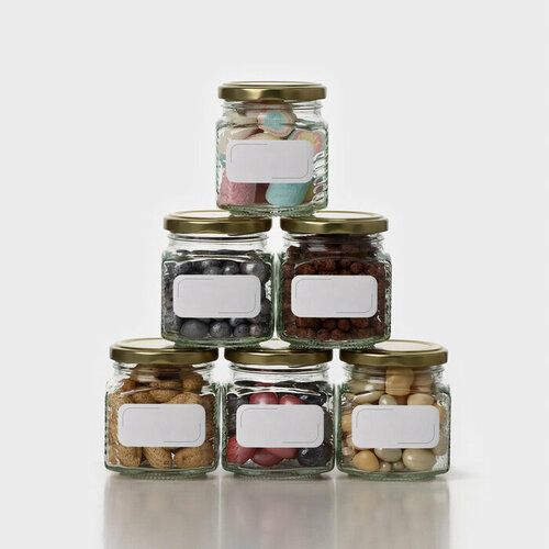 Набор стеклянных банок с золотистой крышкой и этикеткой ТО-66 02 л 6 шт 760₽