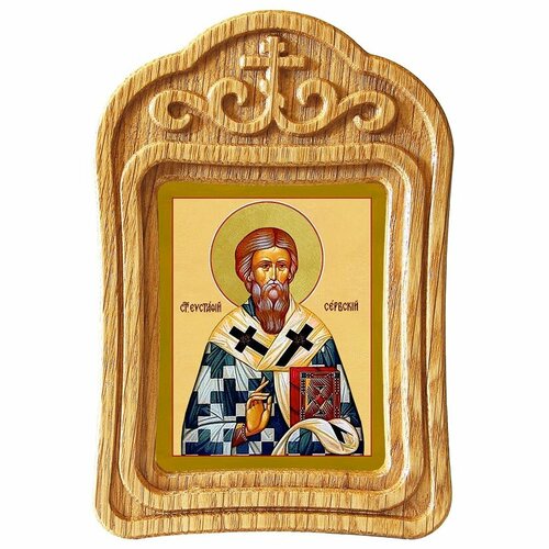 Святитель Евстафий I, архиепископ Сербский, икона в резной деревянной рамке
