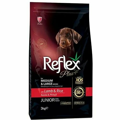 Reflex Сухой корм для щенков средних и крупных пород с ягненком и рисом, Plus Medium Large Breed Junior Dog Food Lamb and Rice, 3 кг