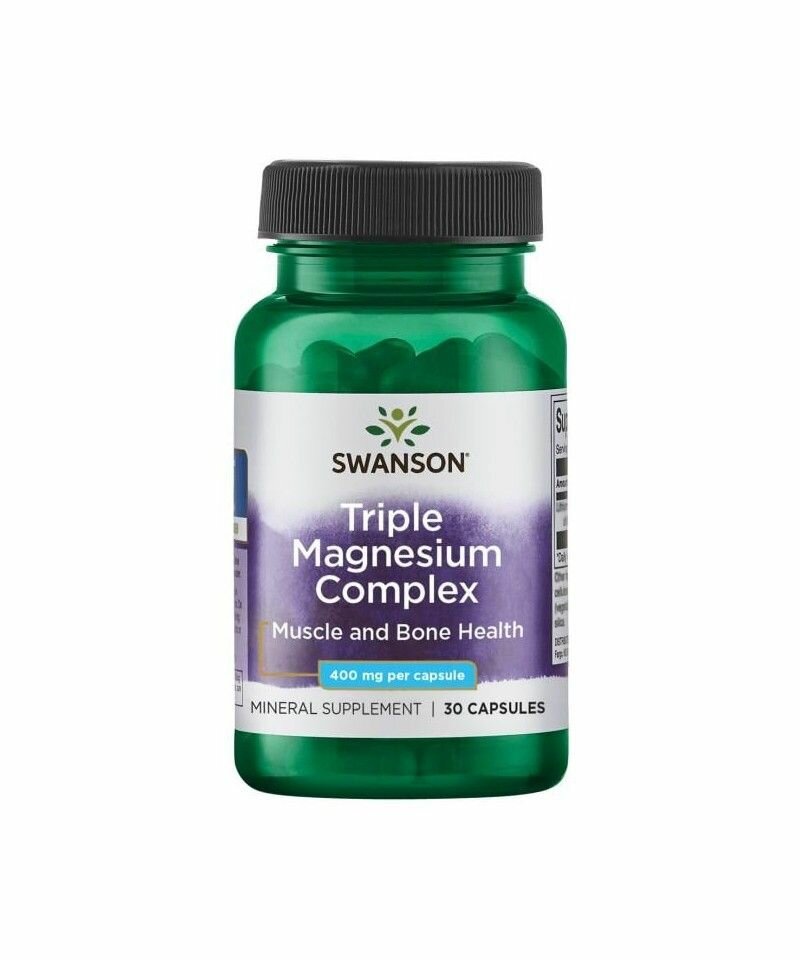 Магний 400 мг Swanson Triple Magnesium complex тройной комплекс для нервной системы и мыщц, 30 капсул