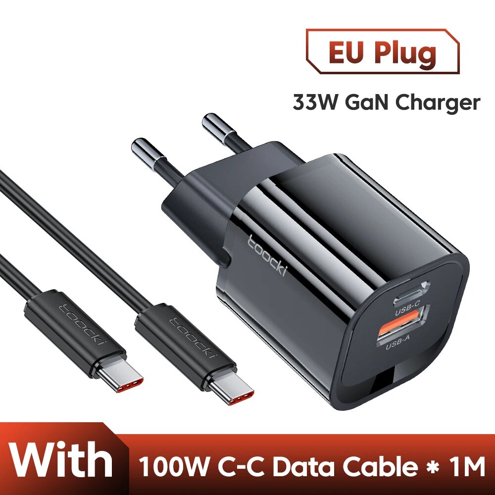Toocki 33W GaN USB Зарядное устройство Quick Charge 3.0 4.0 Type C Зарядное устройство для iPhone Xiaomi Samsung Ноутбук PD Адаптер для быстрой зарядки телефона EU Black with Cable