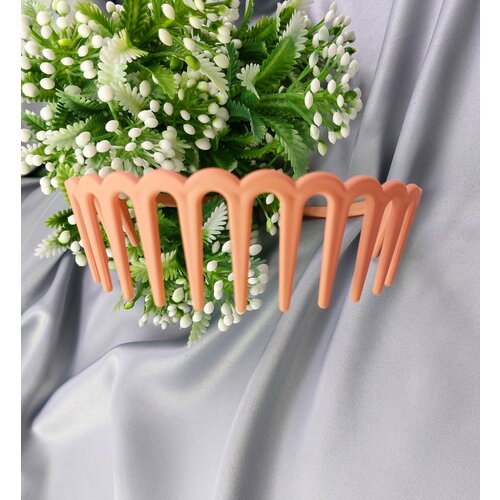 Оранжевый пластиковый ободок - гребень для волос / женский аксессуар для прически