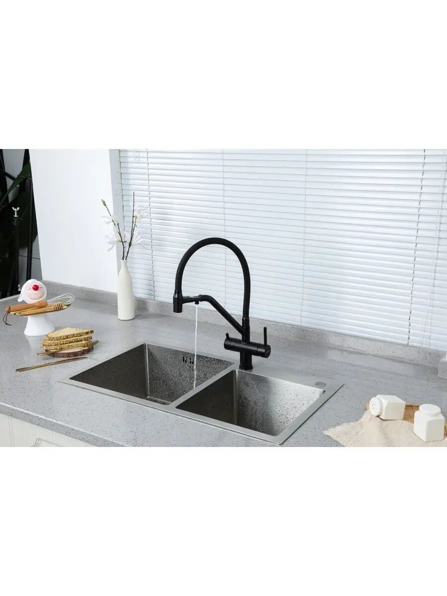 Смеситель для кухни Gappo G4398-86 однорычажный, латунь, черный — фото 1