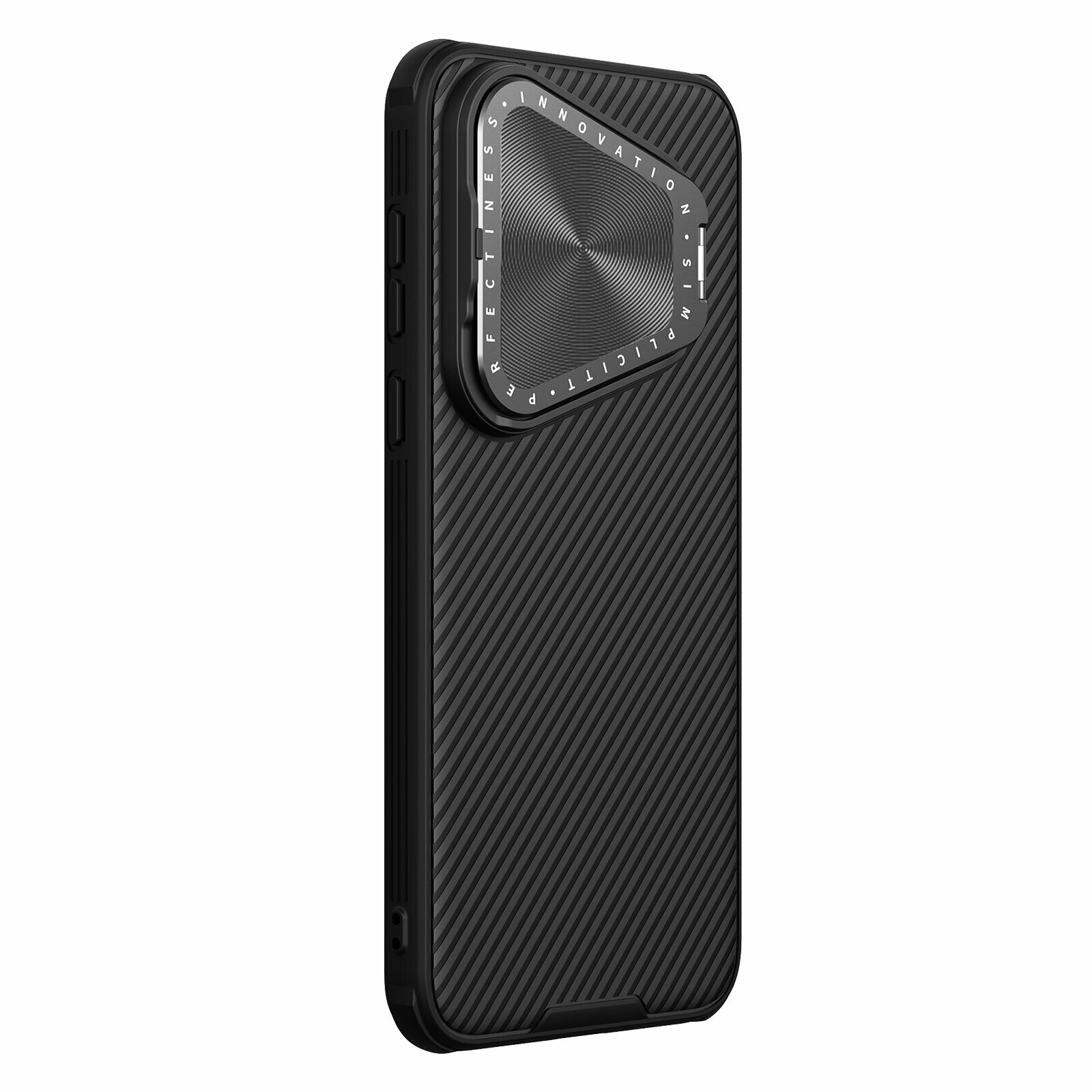 Чехол черного цвета от Nillkin с металлической откидной крышкой для камеры на Huawei P70 Pro (Pura 70 Pro, Pura 70 Pro+), серия CamShield Prop Case — фото 1