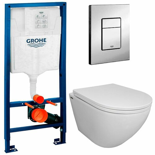 фото Инсталляция grohe 38772001 + унитаз bloomix trend ch1203r/uf1 безободковый с сиденьем