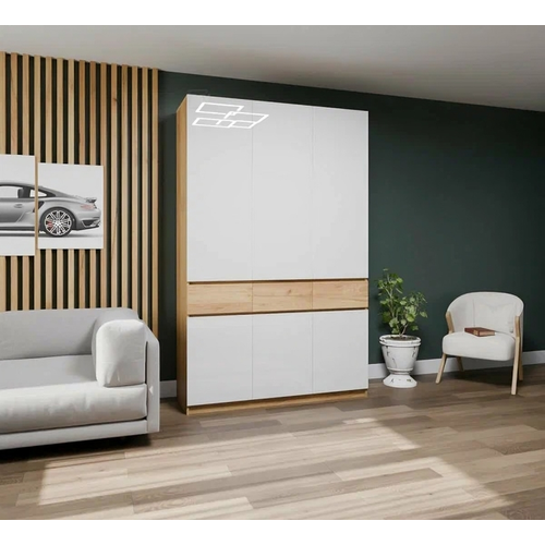 Бостон Шкаф 3 двери ШК-002, 150х51х236, МДФ, дуб крафт золотой/белый глянец, МебельТИ