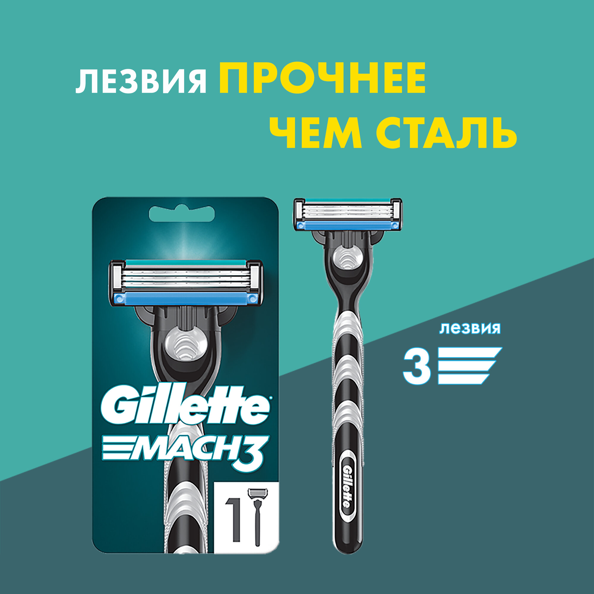 Станок бритвенный Gillette MACH3, 3 лезвия, плавающая головка