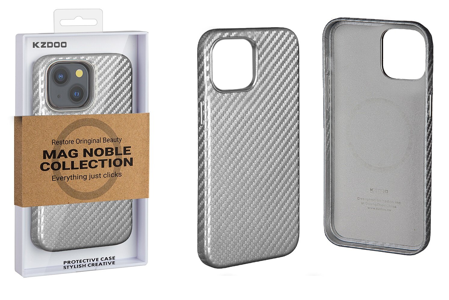 Чехол iPhone 15 Mag Noble Collection Carbon K-DOO, серебристый (IS003873)