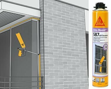 Профессиональная всесезонная полиуретановая монтажная пена (под пистолет) Sika Boom 587 All Seasons, 750 мл