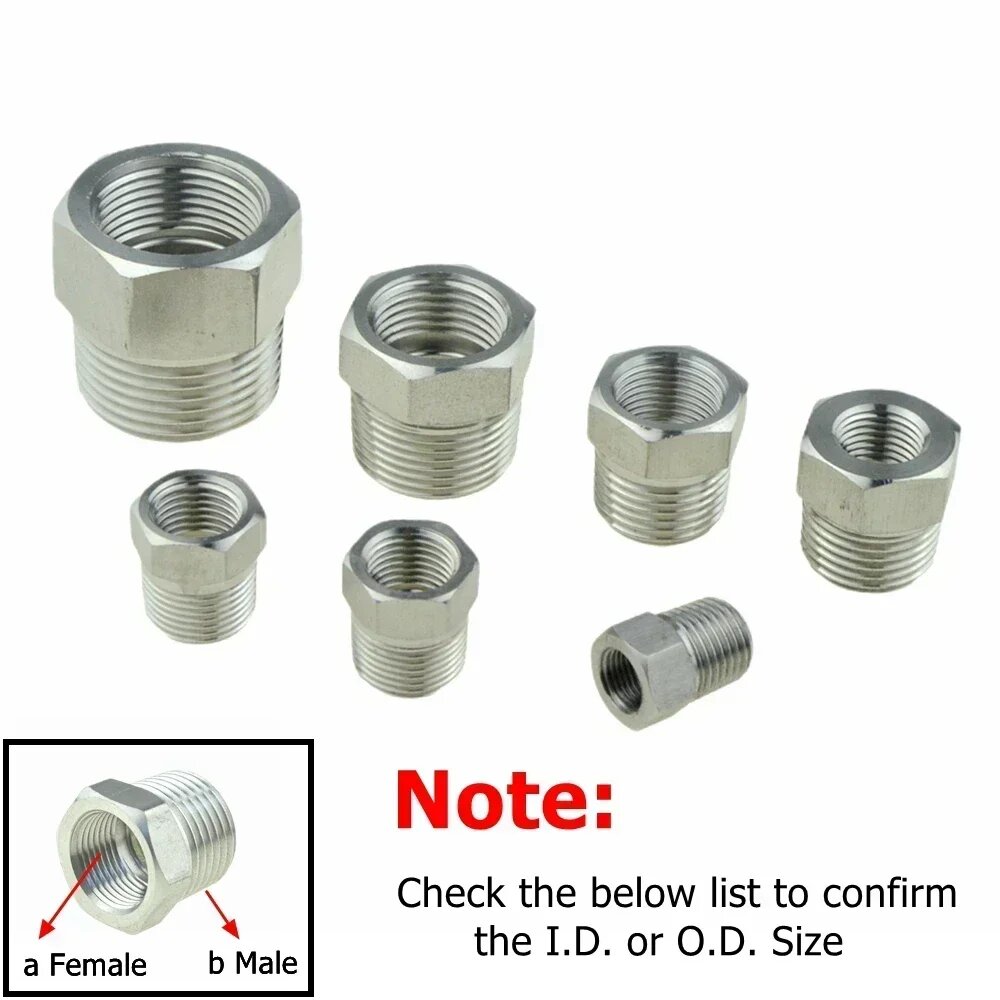WYWBEY Переходник фитинг из нержавеющей стали 304 Reducer Female-Male a (1I8 BSP Thread) b (1I4 BSP Thread)