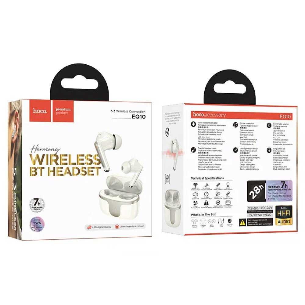 Наушники беспроводные TWS HOCO EQ10 Harmony, bluetooth V5.3 (Молочный)