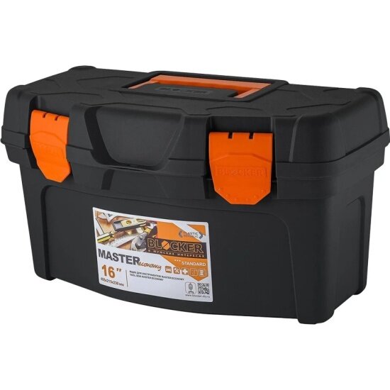 Ящик Пластик Репаблик п п 408х218х223 для инструмента  на клипсах  с ручкой цв  чёрный оранжевый