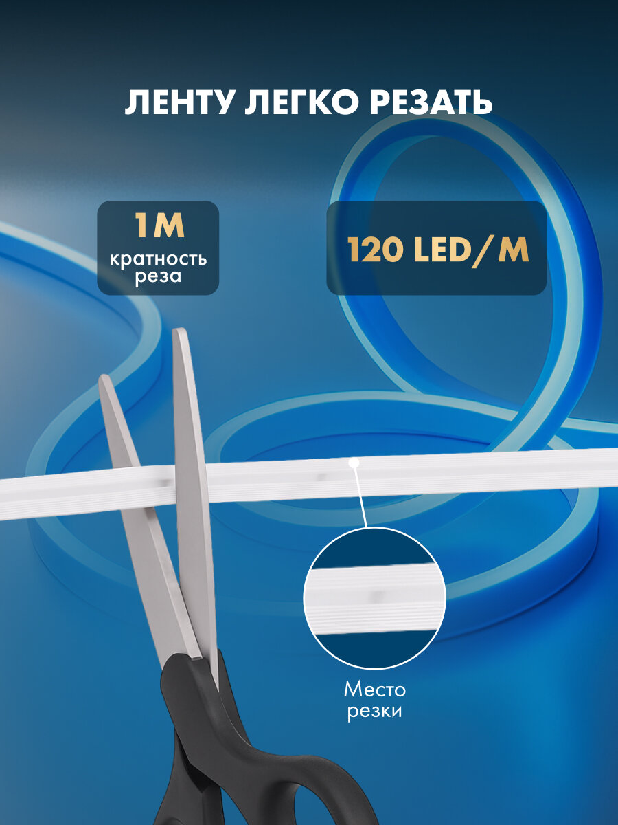 Гибкий неон NEON-NIGHT 100 м, SMD 8x16 мм, 120 LED/м, синее свечение, двусторонний, с комплектом подключения, IP65 — фото 1