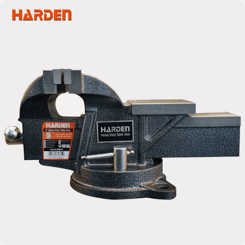 Изображение товара Тиски профессиональные HARDEN 600609, чугунный корпус, стальные губки 100мм, поворотное основание, 9кг