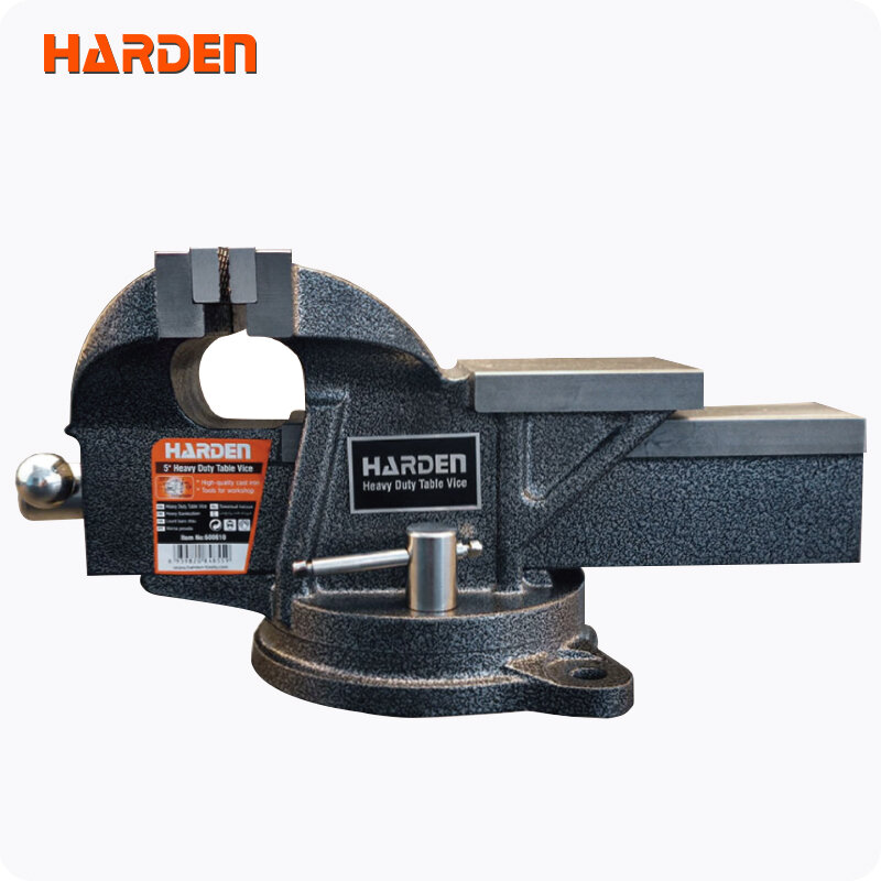 Тиски профессиональные HARDEN 600609 чугунный корпус стальные губки 100мм поворотное основание 9кг