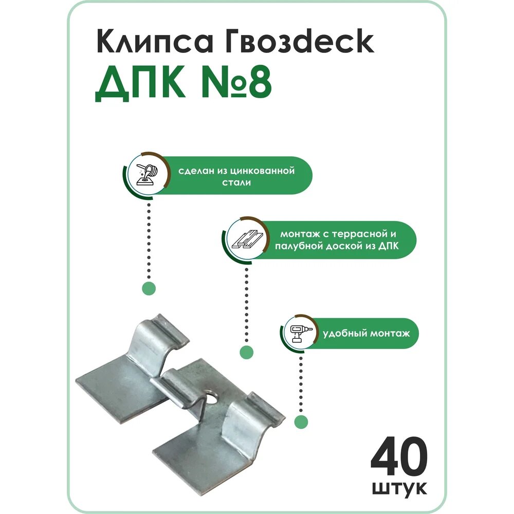 Клипса Гвозdeck ДПК №8, NEW упак. 40 шт. 10220000ZN00WG02, террасной доски — фото 1