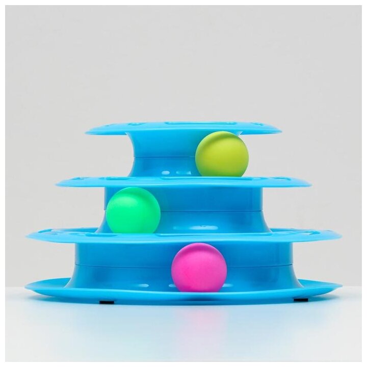 Игровой комплекс"Пижон" для кошек с 3 шариками, 24,5 х 24,5 х 13 см, голубой Пижон 6031421 . - фотография № 1