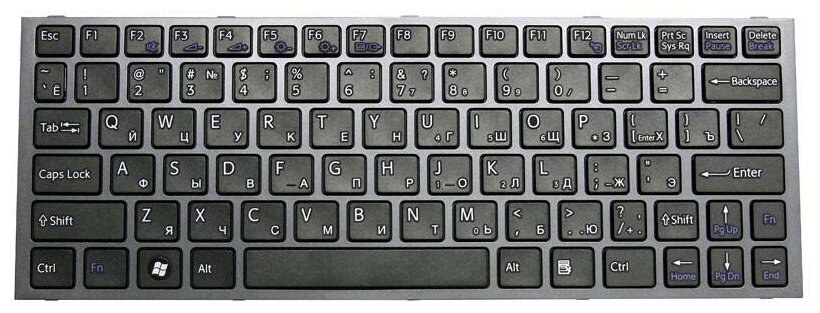 Клавиатура для ноутбука Sony Vaio VPC-YA черная с серой рамкой