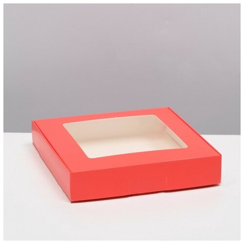 Коробка самосборная, с окном, красная, 16 х 16 х 3 см (5 шт)