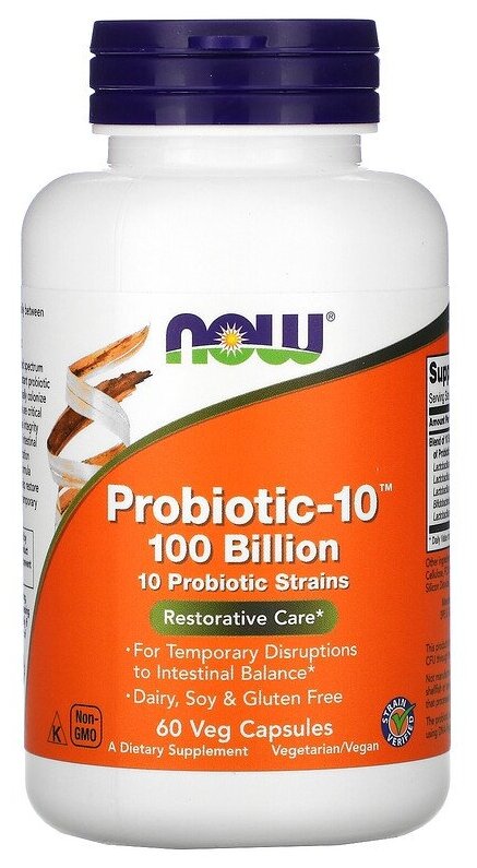 NOW Foods, Probiotic-10 100 Billion, 60 Veg Capsules, пробиотик-10, 100 млрд, 60 растительных капсул