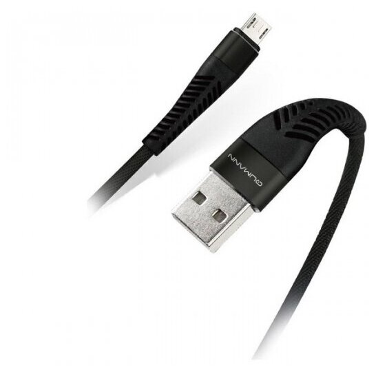 Cable / Кабель Qumann micro USB 1м 2,1А ткан.оплётка гибкий коннектор черный