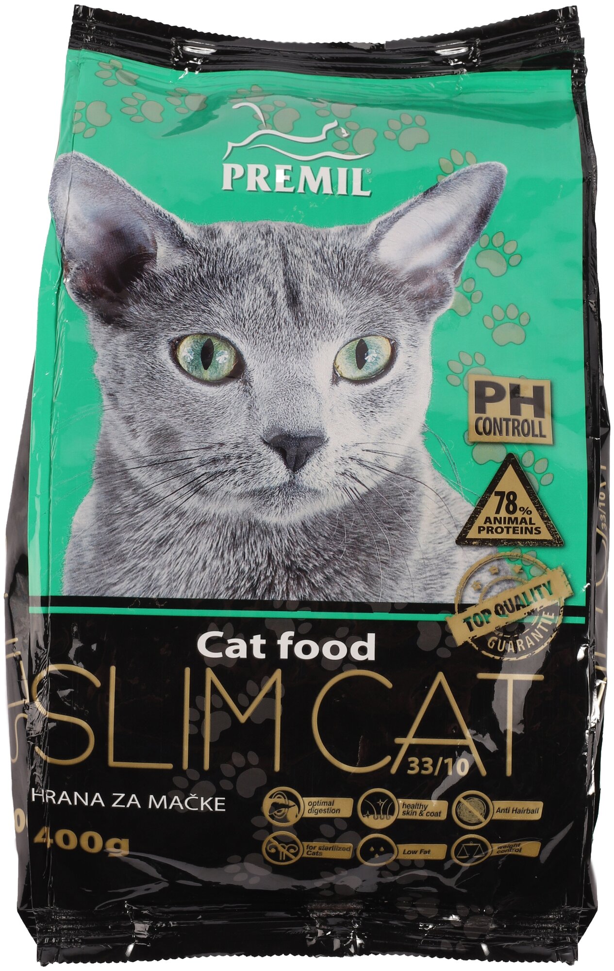 Полнорационный сухой корм PREMIL Slim Cat для стерилизованных кошек и малоподвижных кошек с излишним весом 400 гр - фотография № 1