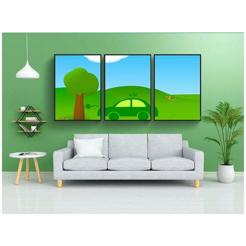 фото Набор модулных постеров для интерьера "зеленый, дерево, цветок" 60x90 см. в тубусе, без рамки lotsprints