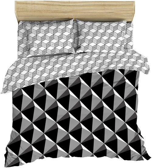 Комплект постельного белья Василиса Магия пространства, 2-спальное с европростыней, бязь, белый/серый