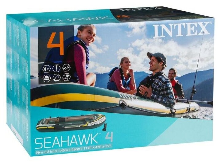 INTEX Надувная лодка SeaHawk 400-Set четырехместная 351*145*48 см + насос и весла 68351