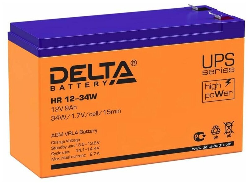 Аккумулятор UPS 12В 9А. ч Delta HR 12-34 W